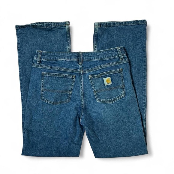 Carhartt Jeans Womens Blue Denim Carpenter Utility Workwear Flared Leg - Picture 1 of 6